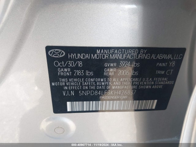 Hyundai ELANTRA SEL 2019 5NPD84LF3KH426837 Image 9