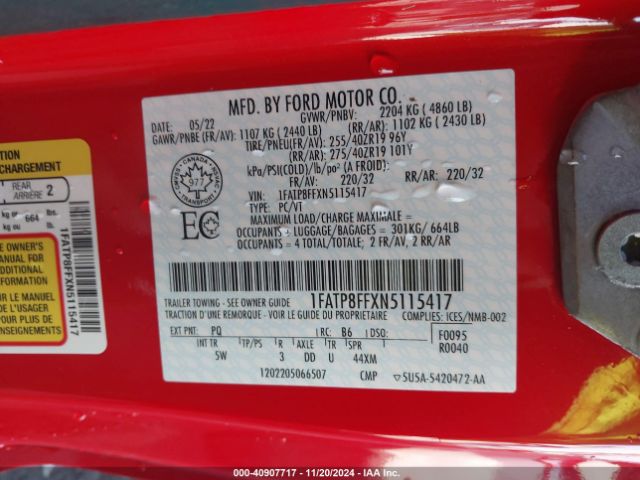 1FATP8FFXN5115417 Ford Mustang Gt Premium