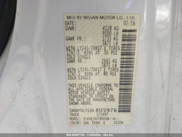 1N6BF0LY1GN805976 Nissan Nv Cargo Nv2500 Hd Sv V6