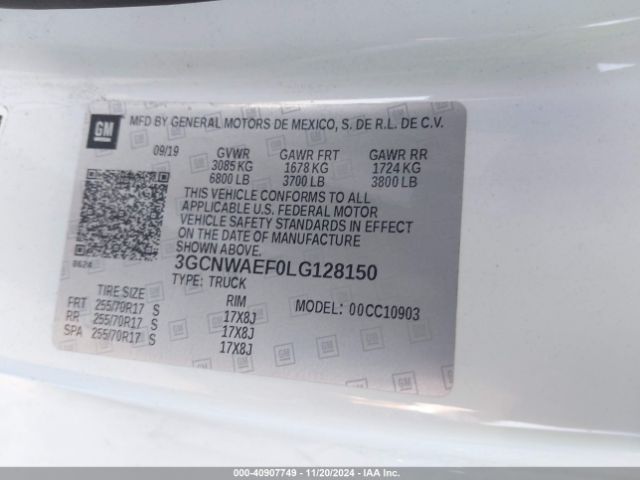 3GCNWAEF0LG128150 Chevrolet Silverado 1500 2wd  Long Bed Wt