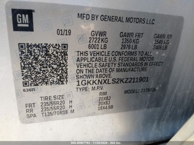 1GKKNXLS2KZ211901 GMC Acadia Denali