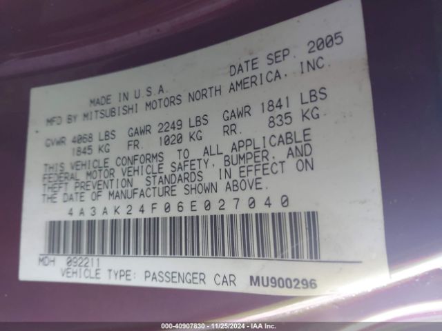 2006 MITSUBISHI ECLIPSE 4A3AK24F06E027040 Photo 8