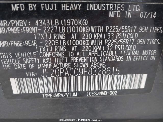 JF2GPACC9E8328615 Subaru Xv Crosstrek 2.0i Premium