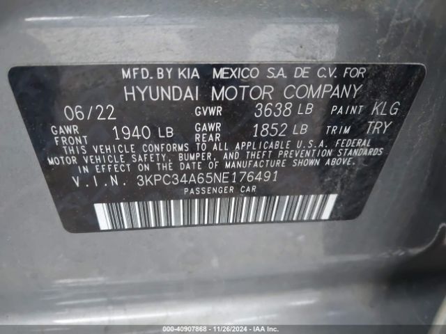 3KPC34A65NE176491 Hyundai Accent Limited