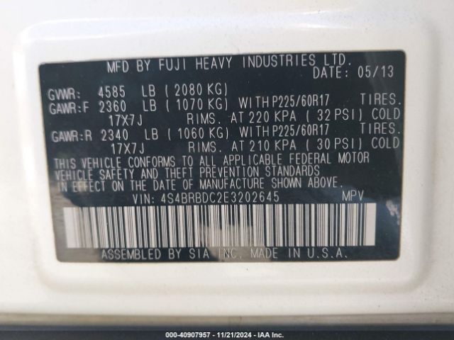 4S4BRBDC2E3202645 Subaru Outback 2.5i Premium