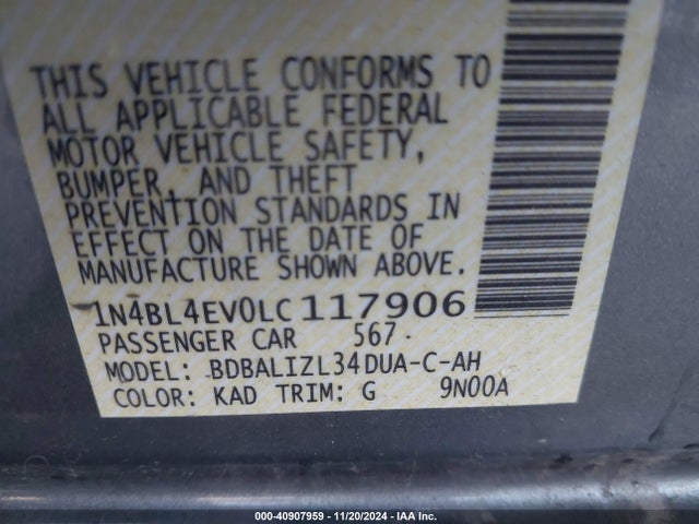 1N4BL4EV0LC117906 Nissan Altima Sl Fwd