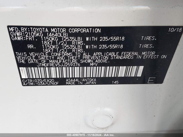 Toyota Rav4 Limited 2018 JTMDFREV5JJ259376 Image 9