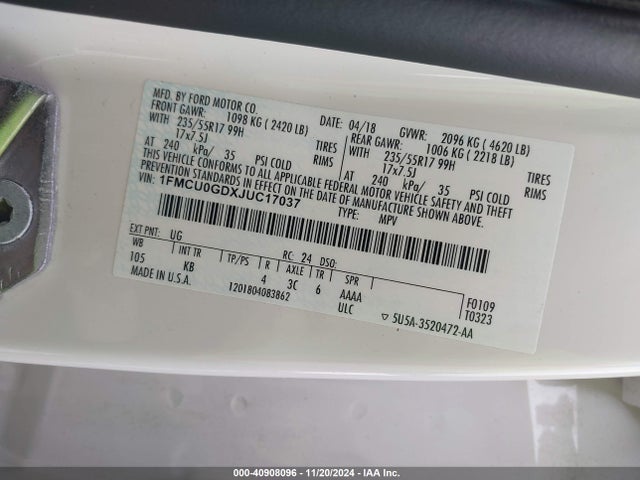 Ford ESCAPE SE 2018 1FMCU0GDXJUC17037 Image 9