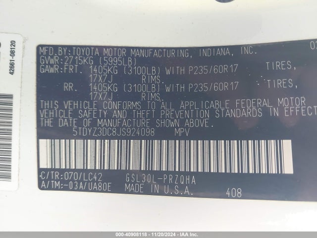 Toyota Sienna Xle 8 Passenger 2018 5TDYZ3DC8JS924098 Image 9