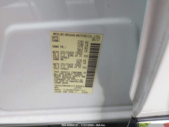5N1AZ2MHXHN173041 Nissan Murano Platinum