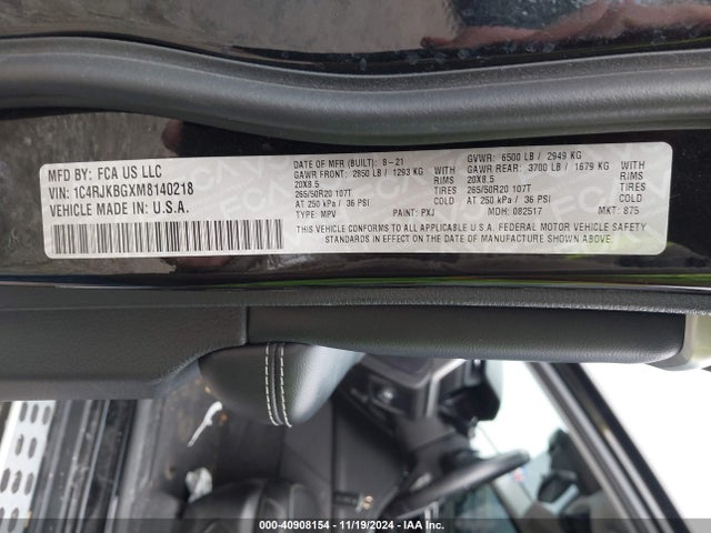 1C4RJKBGXM8140218 Jeep Grand Cherokee L Limited 4x4