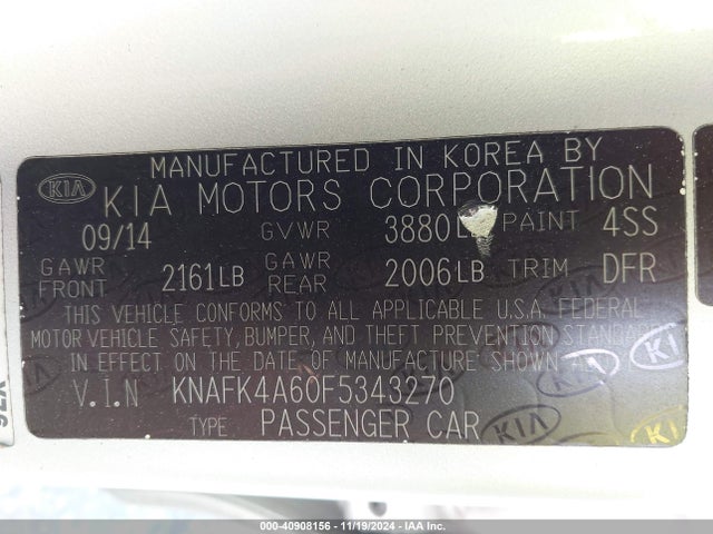 KIA FORTE LX 2015 KNAFK4A60F5343270 Image 9