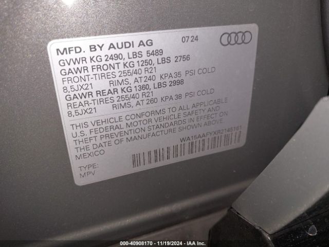 WA15AAFYXR2145161 Audi Q5 Sportback Premium Plus 45 Tfsi S Line Quattro S Tronic