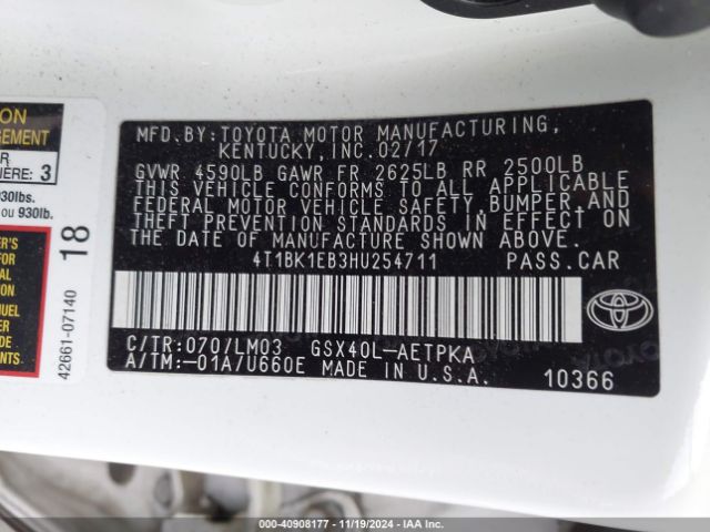 4T1BK1EB3HU254711 Toyota AVALON LIMITED