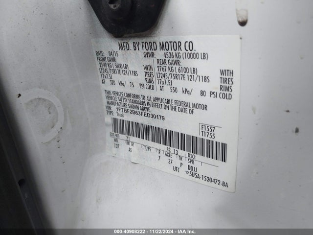 Ford F-250 Xl 2015 1FTBF2B63FED30179 Image 9