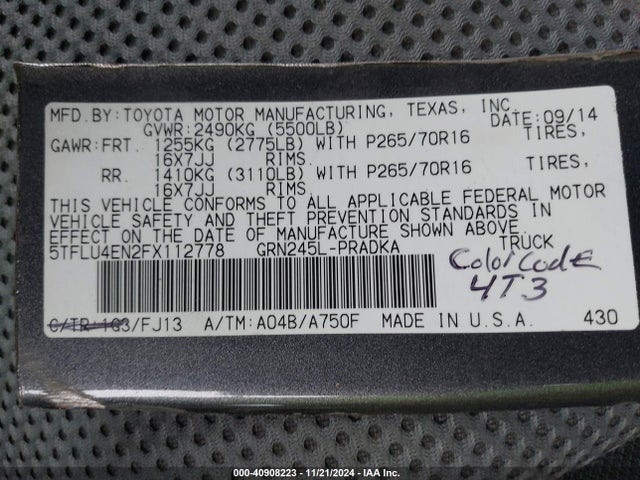 Toyota Tacoma Double Cab/trd Pro 2015 5TFLU4EN2FX112778 Image 9