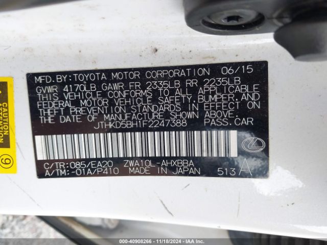 JTHKD5BH1F2247388 Lexus CT 200H