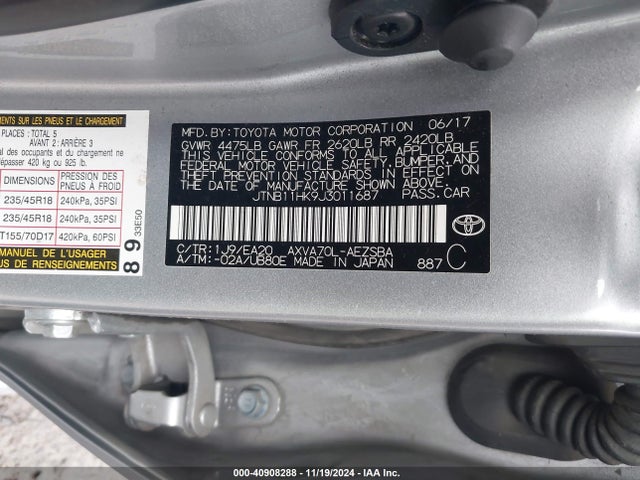 Toyota CAMRY SE 2018 JTNB11HK9J3011687 Image 9