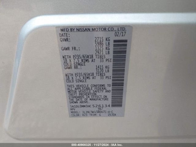 5N1DL0MM3HC526134 Infiniti QX60