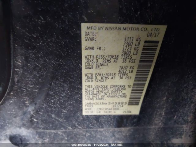 1N6AA1EJ3HN545985 Nissan TITAN S