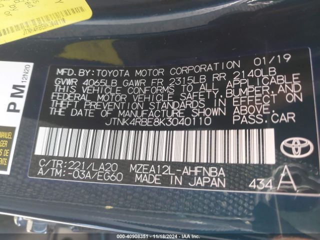 JTNK4RBE8K3040110 Toyota Corolla Xse