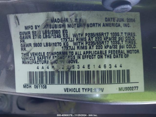 2004 MITSUBISHI ENDEAVOR 4A4MN21S34E146344 Photo 8