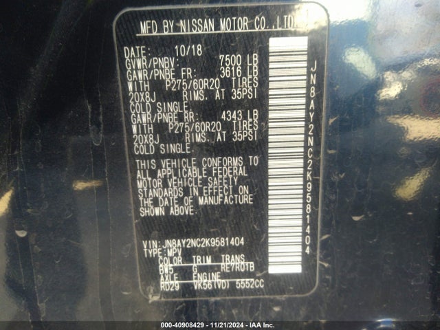 Nissan Armada Sl 2019 JN8AY2NC2K9581404 Image 9