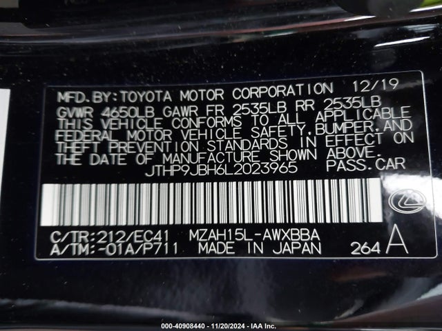 JTHP9JBH6L2023965 Lexus UX 250H
