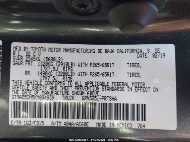 3TMAZ5CN5KM094939 Toyota Tacoma Trd Sport