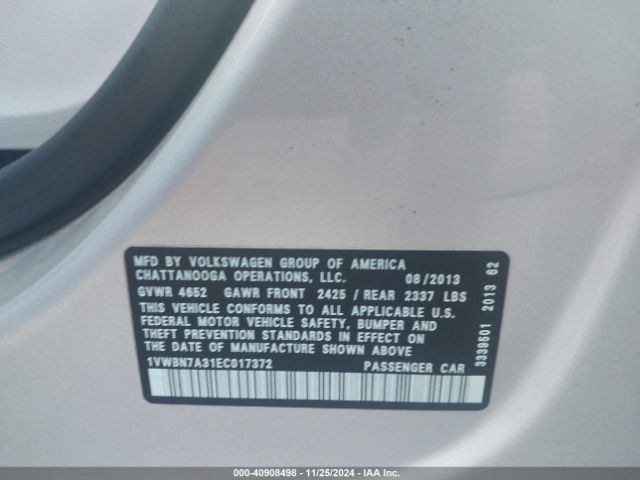 1VWBN7A31EC017372 Volkswagen Passat 2.0l Tdi Se