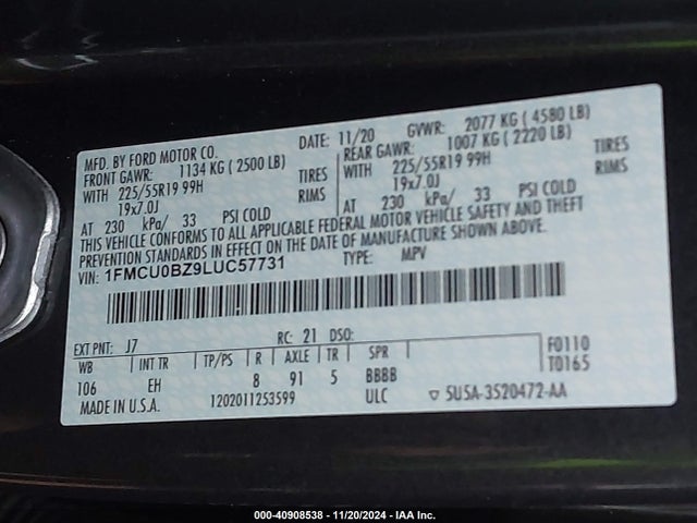 1FMCU0BZ9LUC57731 Ford Escape Se Sport Hybrid