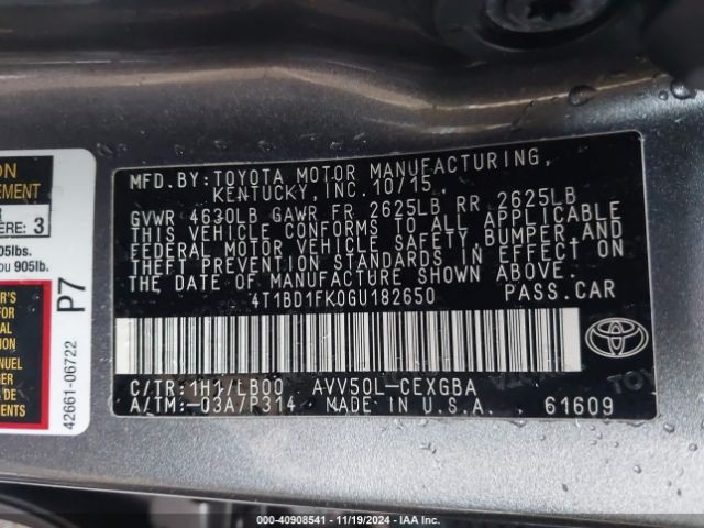 4T1BD1FK0GU182650 Toyota Camry Hybrid Xle