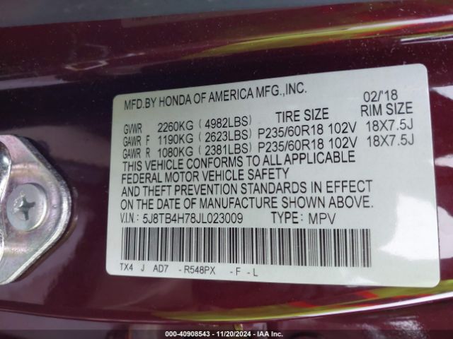 5J8TB4H78JL023009 Acura Rdx Advance Package