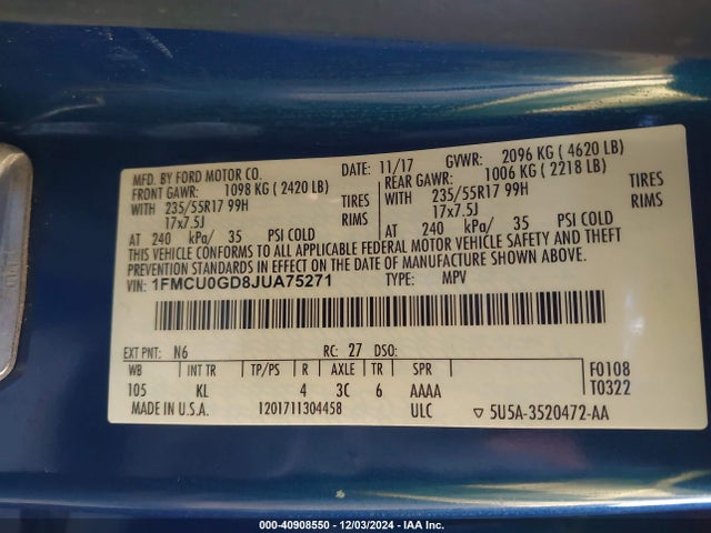 Ford ESCAPE SE 2018 1FMCU0GD8JUA75271 Image 9