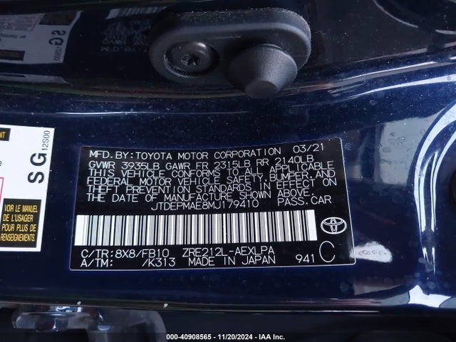 Toyota COROLLA LE 2021 JTDEPMAE8MJ179410 Image 9