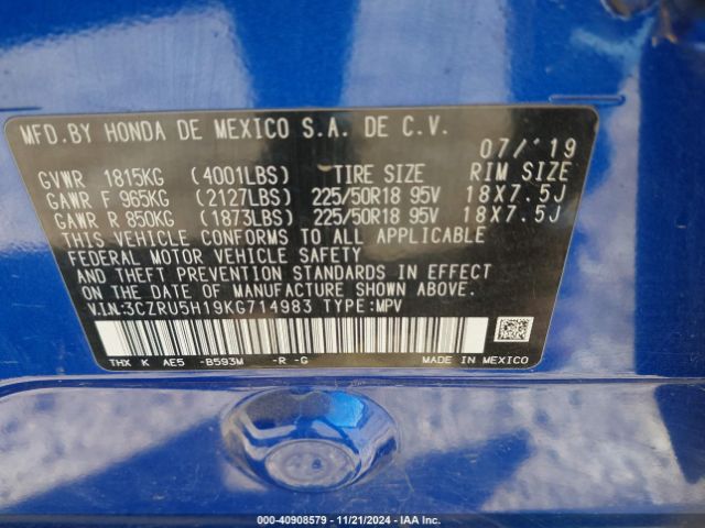 3CZRU5H19KG714983 Honda HR-V SPORT