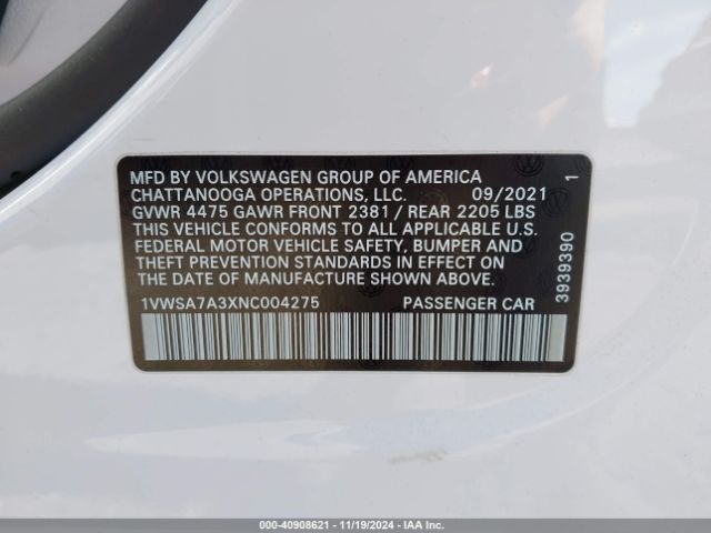 1VWSA7A3XNC004275 Volkswagen Passat 2.0t Se