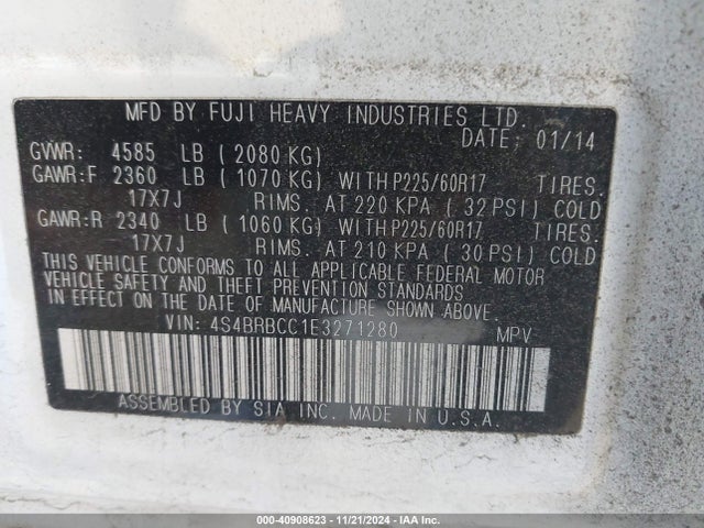 Subaru Outback 2.5i Premium 2014 4S4BRBCC1E3271280 Image 9