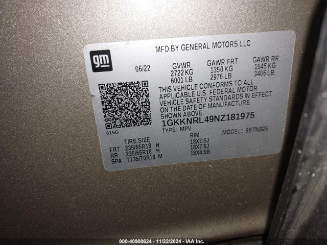 1GKKNRL49NZ181975 GMC Acadia Awd Sle