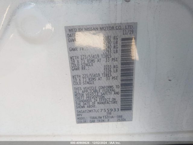 5N1AT2MT7LC755933 Nissan Rogue Sl Fwd