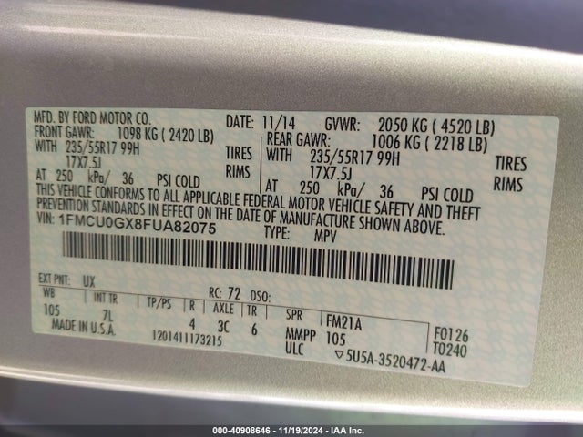 Ford ESCAPE SE 2015 1FMCU0GX8FUA82075 Image 9