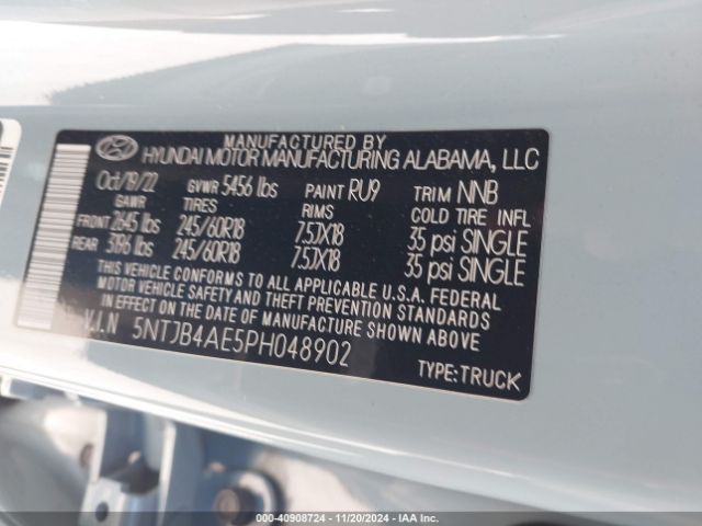 5NTJB4AE5PH048902 Hyundai Santa Cruz Sel