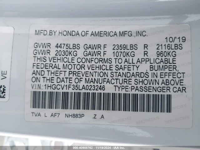 Honda l15be 2020 1HGCV1F35LA023246 Image 21