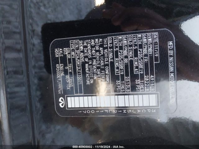 3PCAJ5M12LF110071 Infiniti Qx50 Luxe