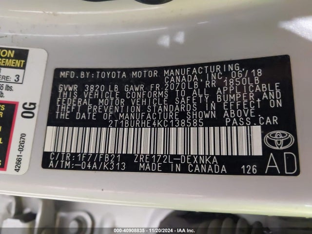 Toyota COROLLA LE 2019 2T1BURHE4KC138585 Image 9