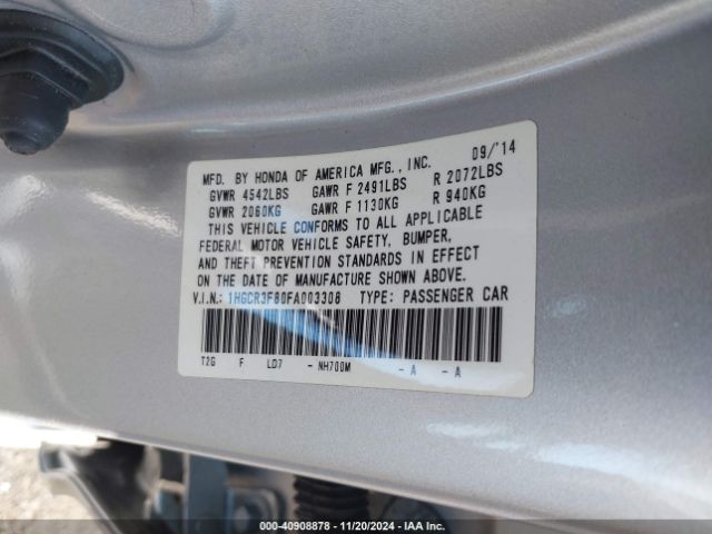 1HGCR3F80FA003308 Honda Accord Ex-l V-6
