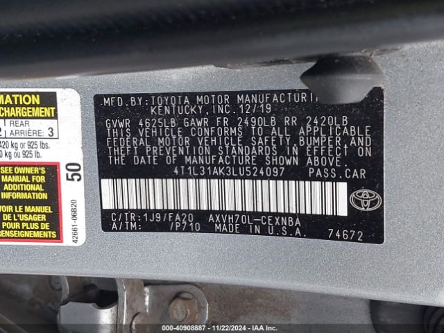 4T1L31AK3LU524097 Toyota Camry Le Hybrid
