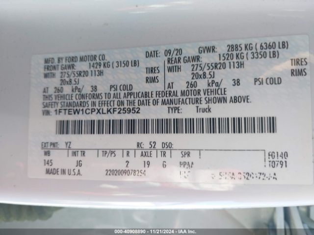 1FTEW1CPXLKF25952 Ford F-150 Xl