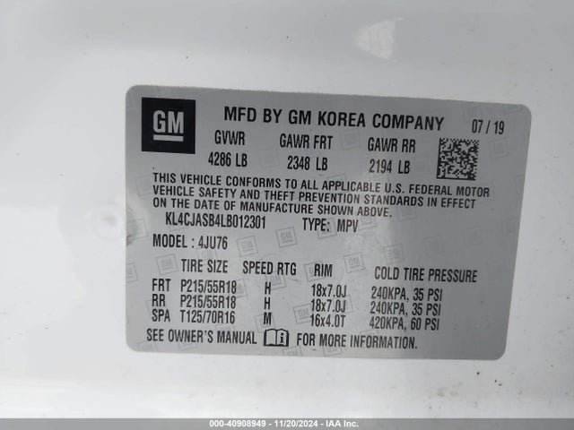 KL4CJASB4LB012301 Buick Encore Fwd Preferred
