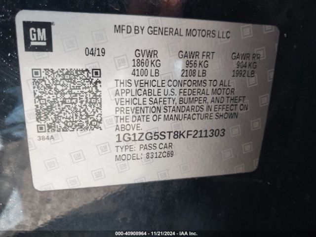 1G1ZG5ST8KF211303 Chevrolet MALIBU RS